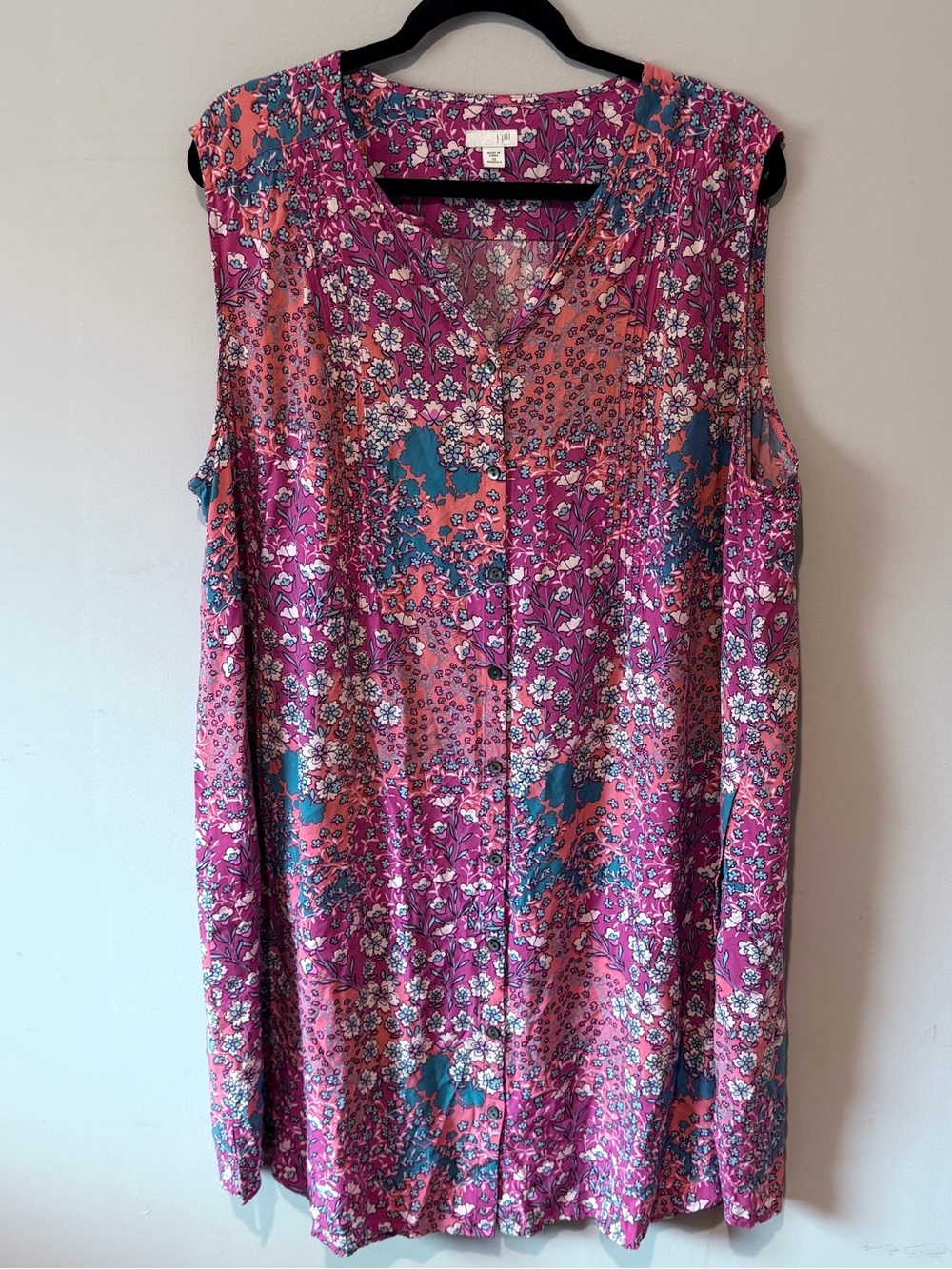 J. Jill Women’s Sleeveless Pink Floral Button Front Tunic Dress Size 3X